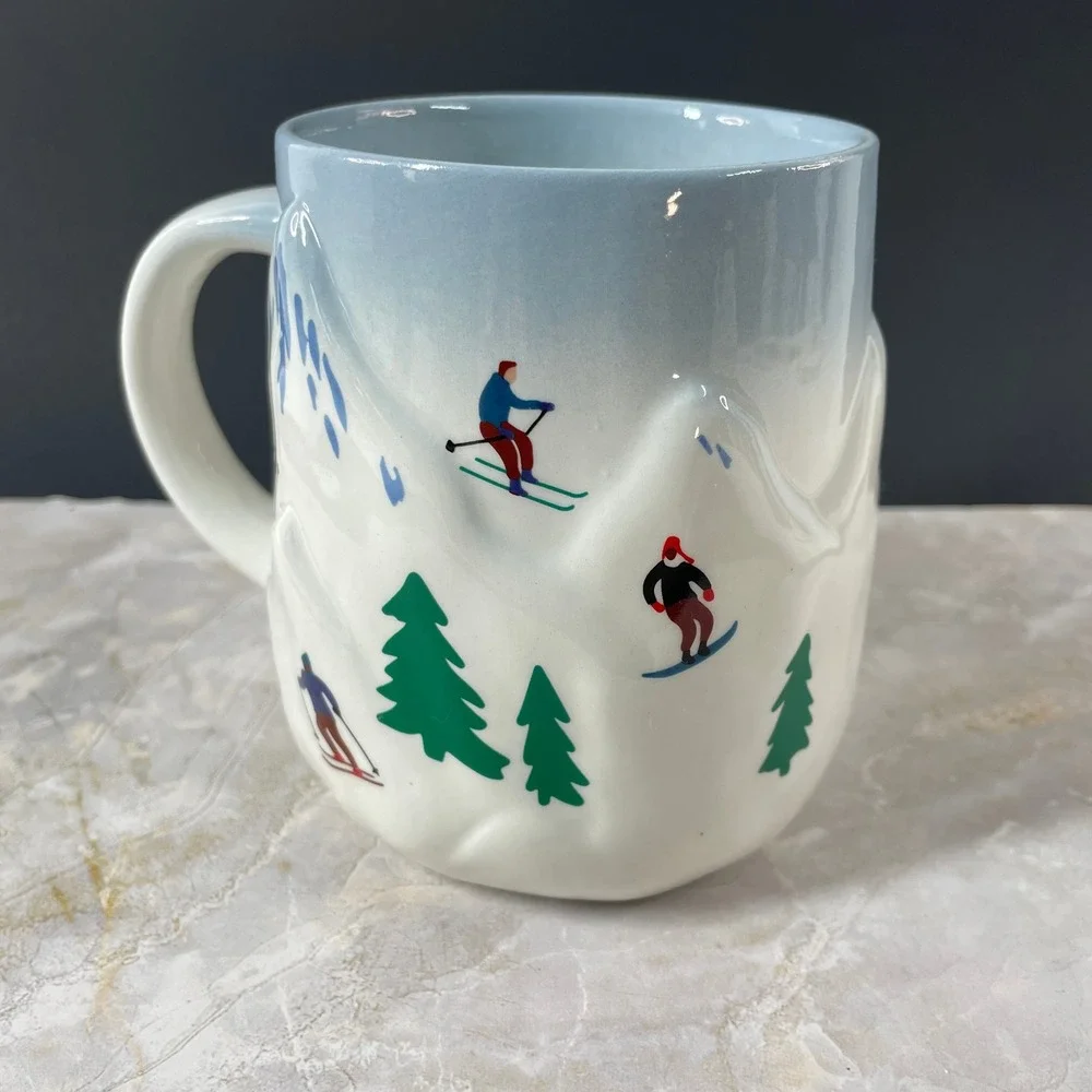 Target Ski Resort Mug White Blue 3D Sculpted Mountain Winter Cabin 16oz